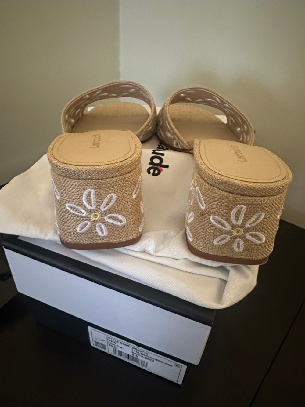Larroude Tan Embroidered Slide Mules - Picture 6 of 7